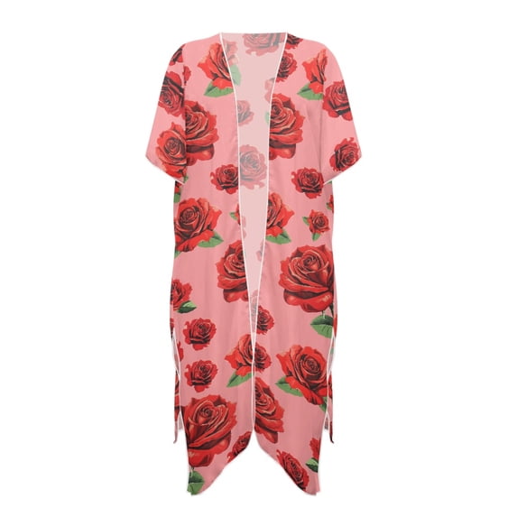 HELLHERO Red Roses Bathing Suit Cover Up High Quality Fabrics Quick Dry Free Size Women's Kimono Coverup for Female Adult