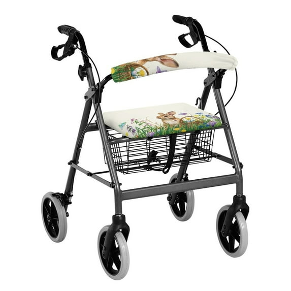 HELLHERO Removable Rollator Walker Seat Back Covers Walker Rollator Seat Back Cover Rabbit Flowers for Elder Waterproof Stretchable Material