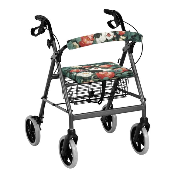 HELLHERO Removable Walker Seat Covers Rollator Seat Cover Cat and Floral for Elderly Adults Removable and Washable Non-Slip Fit