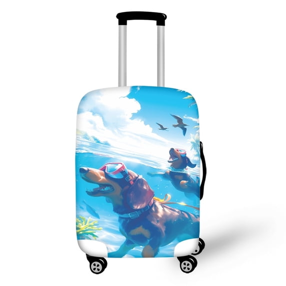 HELLHERO Reserved Handle Travel Luggage Sleeve for Vacation Short Trip, Polyester Ammonia Easy Clean Baggage Protective Sleeve, Swimming Dog Scene