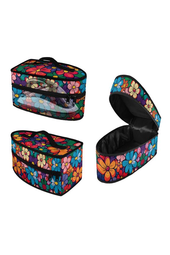 Retro Colourful Pop Floral Iron Storage Bag Polyester Zipper with Zipper Closure Traveling Outing, Bag Only