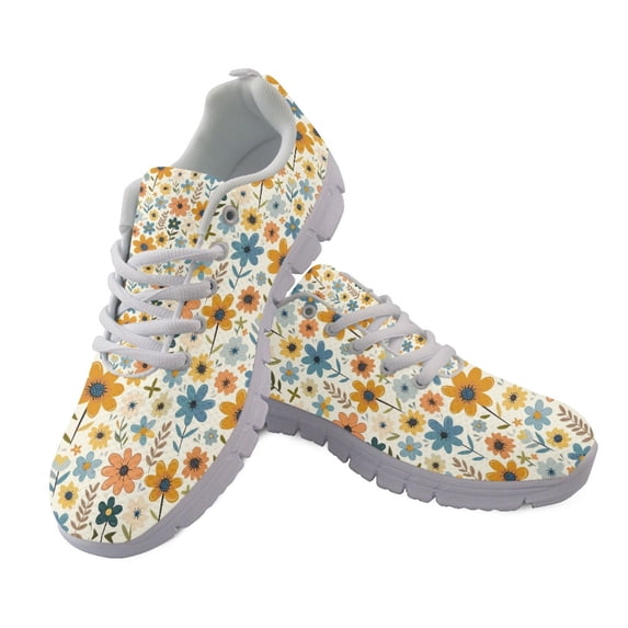 HELLHERO Retro Country Style Colorful Flowers Women Running Walking Shoes, Low Top Anti-Slip Sports Tennis Shoes for Travel Training