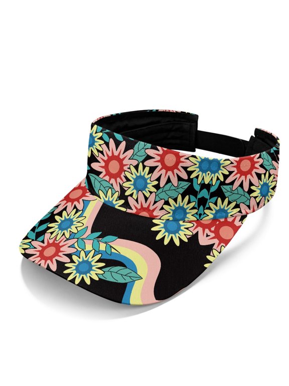 Retro Floral Rainbow Comfortable Sport Cap, Polyester Fabric Empty Top Design Sun Visor Lightweight Sun Visor Cap for Unisex