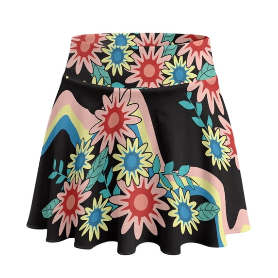 HELLHERO Retro Floral Rainbow Tennis Skirt, 2 Side Pockets Built-in Shorts Athletic Skort High Waisted Tennis Skirts for Vacation Pickleball