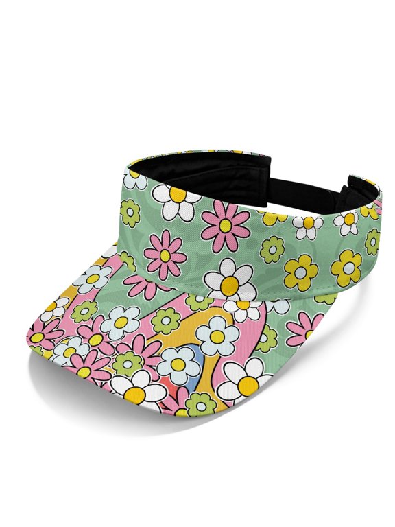 Retro Floral Theme Comfort Fit Sun Visor Hat for Walk Jogging, UV Protection Comfortable Fit Sun Visor Cap