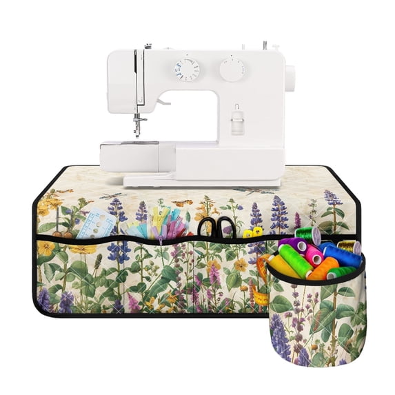 HELLHERO Retro Plants Sewing Machine Pad with Storage Cylinder Non Slip Sewing Machine Dust Cover for Xmas Gifts Travelling, Valentine's Gift