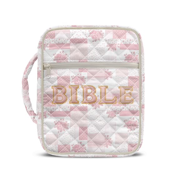 HELLHERO Reusable Quilted Bible Cover for Girls, Lightweight Large Capacity Bible Organizer Bag Polyester Fabric Scripture Book Organizer Floral Pattern