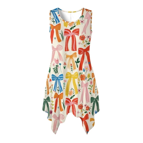 HELLHERO Ribbon Sleeveless Sundress, Side Pockets Summer Sleeveless Dress with Irregular Hem Asymmetric for Party
