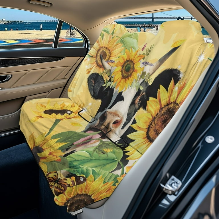 Xixirimido Cow Sunflower Car Seat Covers for Backseat, Rear Bench