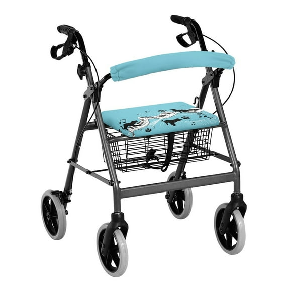 HELLHERO Rollator Seat Cover Removable Washable Backrest Covers & Black Cat Piano Keys Musical Notes Removable and Washable for Breathable