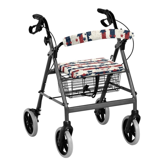 HELLHERO Rollator Walker Seat Back Covers Walker Protection Seat & Back Covers & Red Blue White Star Stripes Stretchable Material Soft for Elder