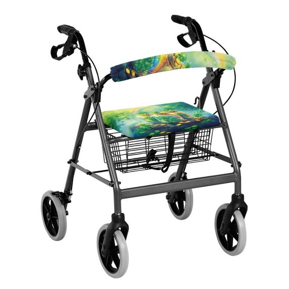 HELLHERO Rollator Walker Seat and Backrest Rollbar Covers Set Easy Fit Reusable Rollator Walker Seat Covers & Gold Coin Rainbow Non-Slip Fit for Stretchable Material