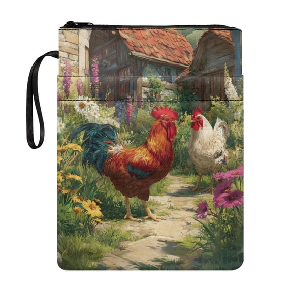 HELLHERO Rooster and Daisy Design Book Cover Sleeve with Book Protection Polyester Book Organizer Bag with Waterproof for Office Storage & Portability