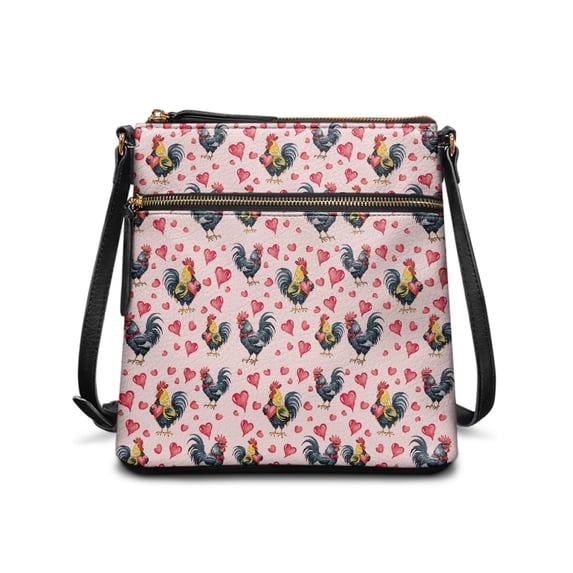 HELLHERO Rooster Heart Pattern Crossbody Purse, Smooth Operation Zipper Sling Bag Fashion Lightweight Shoulder Purse for Dating Daily Wear