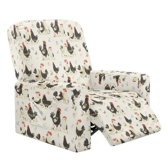 HELLHERO Rooster Print Recliner Slip Covers for Lazyboy Recliners 4 Piece Recliner Cover 1 Seat Extra Large Reclining Couch Slipcovers
