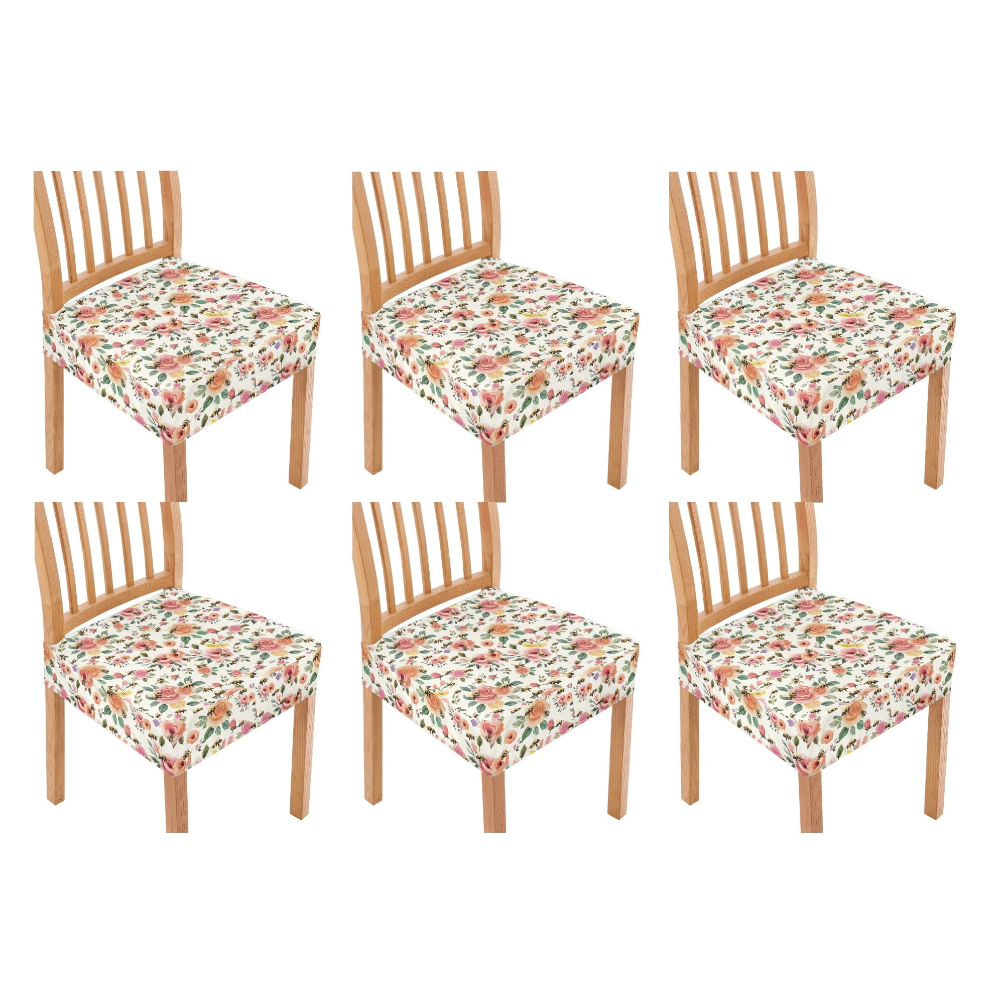HELLHERO Rose Bee Print Dining Chair Seat Covers Set of 6, Comfort ...