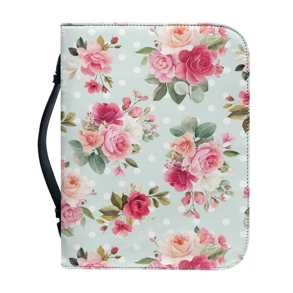 HELLHERO Rose Bible Protective Bible Hand Bag with Zipper Closure Large Capacity Bible Carrying Case for Church, PU Leather Bible Case for Bible Study