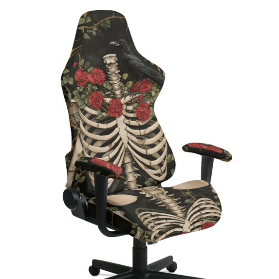 HELLHERO Rose Floral Pattern Set of 4 Gaming Chair Cover with Armrest Cover for Gamer, Spandex Office Chair Covers Slipcovers Elastic Stretchable Armrest Covers for Bedroom