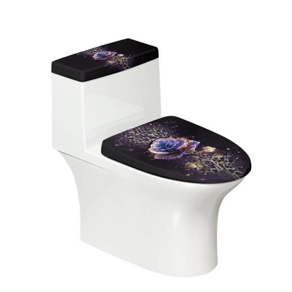 HELLHERO Rose Leopard Print Toilet Lid Cover Stretch & Dustproof Toilet Dust Cover Set Washable 2 Piece