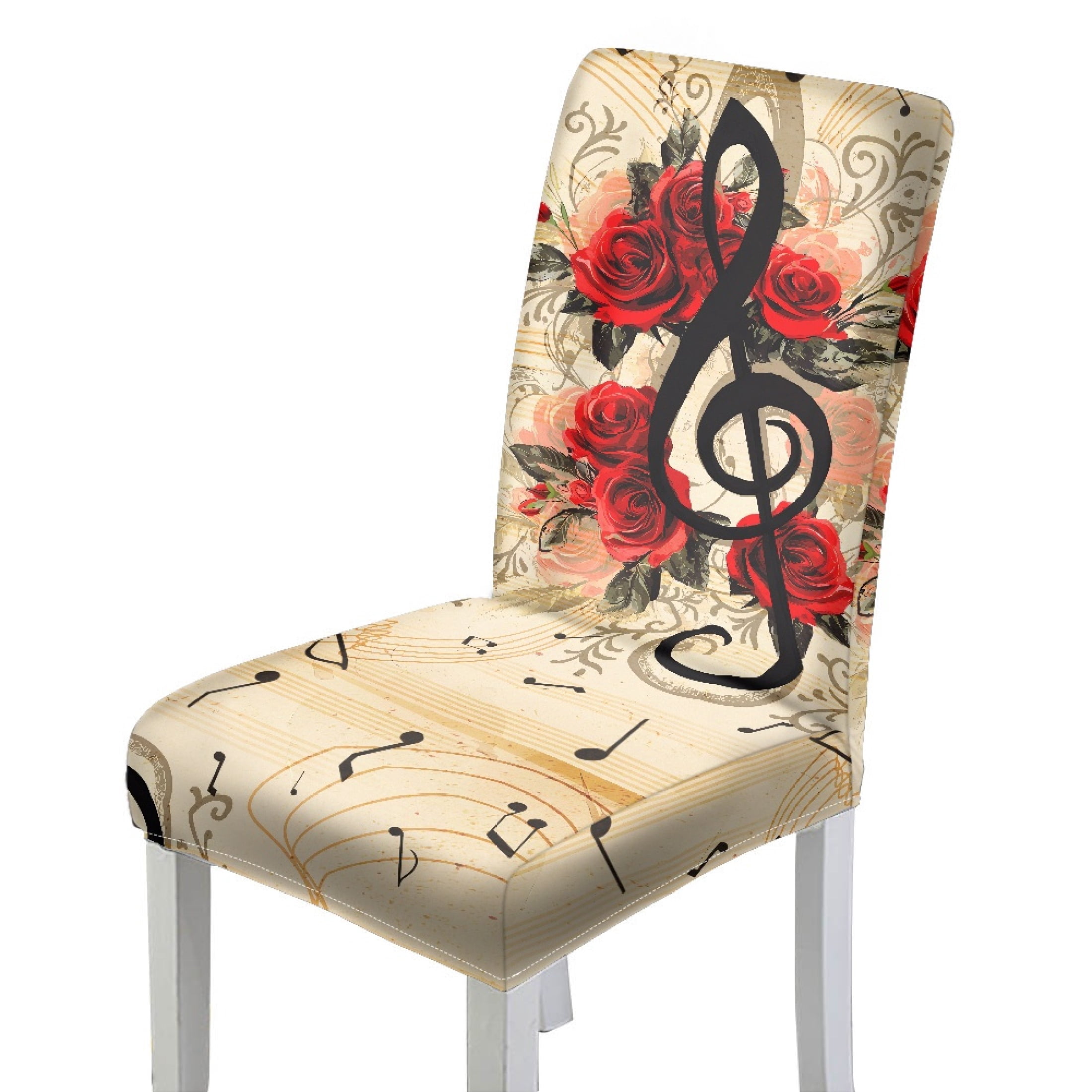 Pattern Chair Covers HELLHERO Rose and Musical Note Pattern Design Dining Chair Covers ...