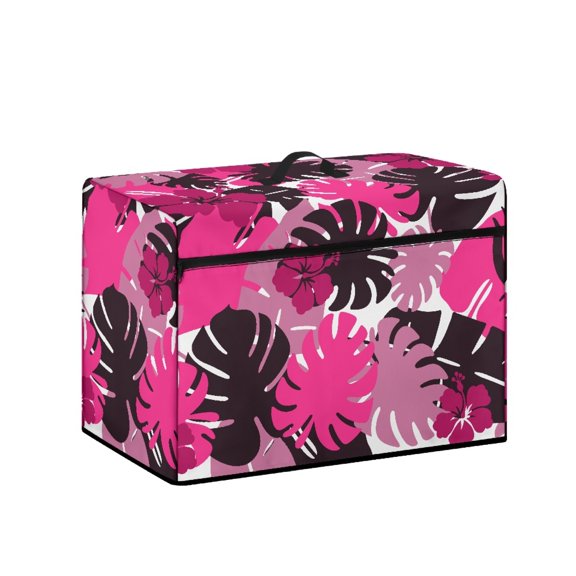 HELLHERO Rose Pink Cool and Bold Tropical Plants Sewing Machine Covers with Pockets for Extra Accessories Elastic Protective Cover Reusable Waterproof Dustproof Cover