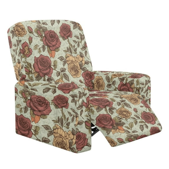 HELLHERO Rose Print 1 Cushion Reclining Sofa Cover Lazy Boy Breathable Cover for Recliner Chair with Foot Rest Couch Covers with Side Pockets