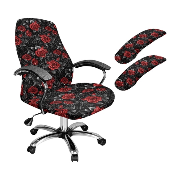 HELLHERO Rose Print Office Chair Cover Set Stretchable, Office Chair Seat Protector with Armrest Cover Soft, Desk Chairs Armrest Covers Comfy