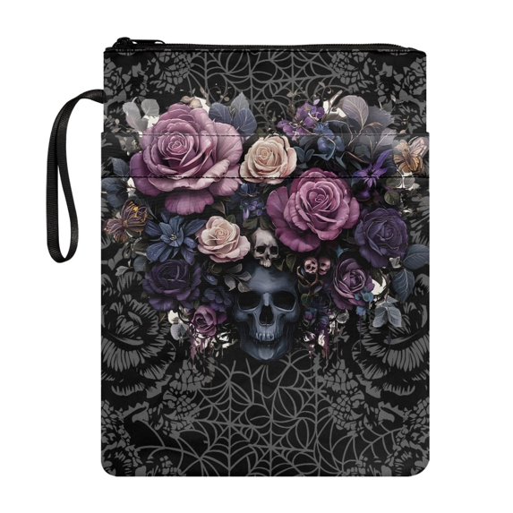 HELLHERO Rose and Skull Pattern Book Sleeve Cover with Pocket for Librarian Book Sleeve Protector Storage & Portability for Hardcover Notebook Paperbacks