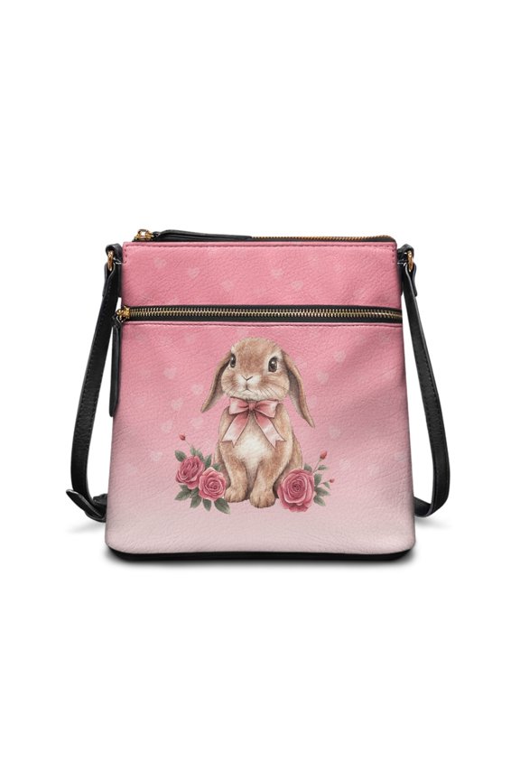 Rose and Rabbit Design Sling Bag, Durable Satchel Bag Stylish Smooth Zipper Crossbody Bag for Daily Commute Travel