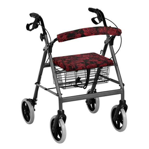 HELLHERO Roses Seat & Backrest Cover Set Rollator Walker Seat Back Covers Easy Install for Seniors Men Women Easy to Clean Easy Fit for Breathable for Elderly Adults