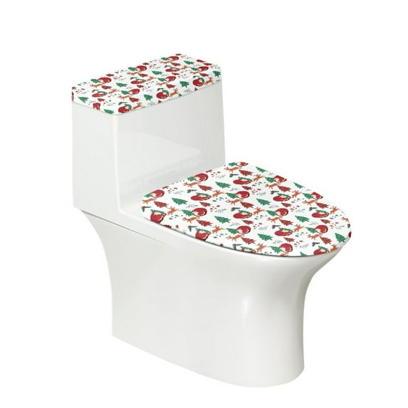 HELLHERO Round Toilet Lid Dust Cover 2 Pack Polyester Easy to Clean for Family, Christmas Reindeer Apple Pattern