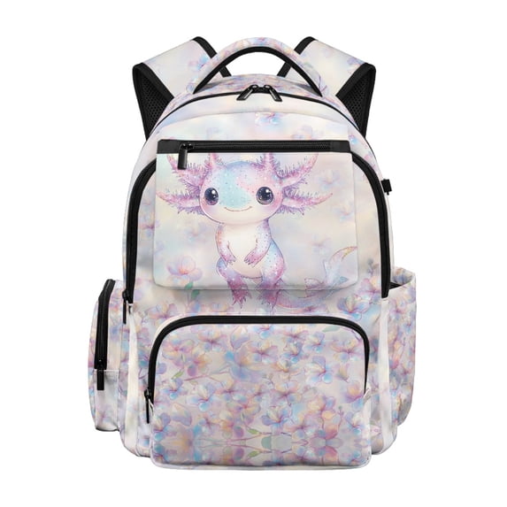HELLHERO Salamander Floral Pattern Breathable Backpack with Front Pocket Spacious Multi-pocket Bookbag, Lightweight 17 Inch Book Bag for Elementary School Preschool