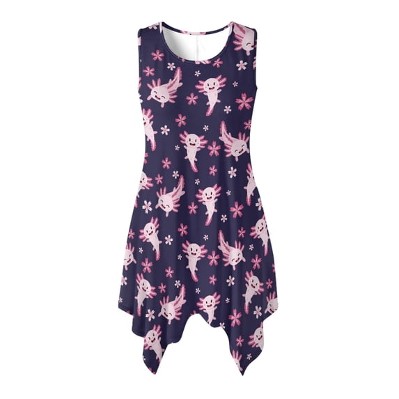 HELLHERO Salamander Flower Design Pattern Sleeveless Dress, With Side Pockets Summer Sleeveless Dress Tank Round Neck Sleeveless Sundress for Vacation