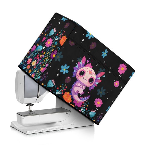 HELLHERO Salamander Sewing Machine Cover with Pockets for Extra Accessories Waterproof Material 17.7x8.6x12.5 Inch for Housewife