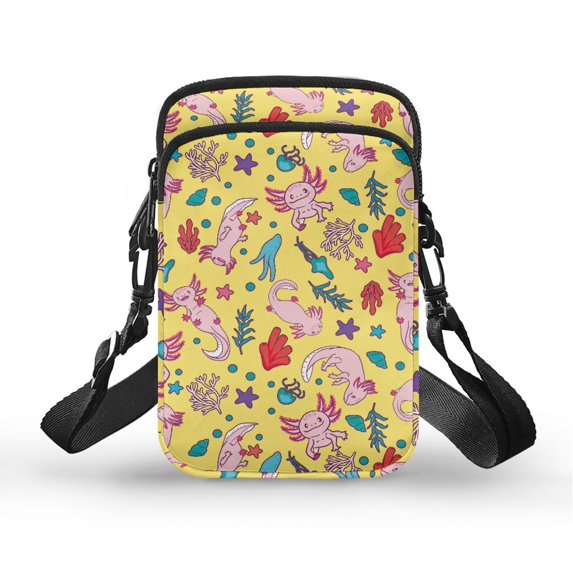 HELLHERO Salamander Star Pattern Double Layer Adjustable Shoulder Strap Crossbody Bag 4.33"x1.97"x7.09" for Unisex Polyester