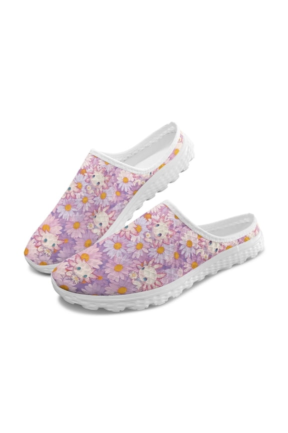 Salamander and Daisy Pattern Mesh Clogs, Lightweight Comfort Mesh Slip On Shoes Comfortable Breathable Mesh Slip On Mules for Summer House