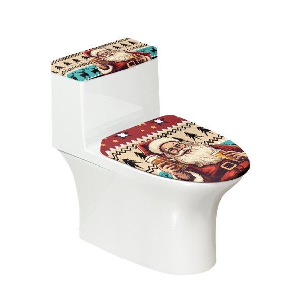 HELLHERO Santa Claus Beer Toilet Lid Cover for Bathroom Polyester 17x21 Inches Easy Installation