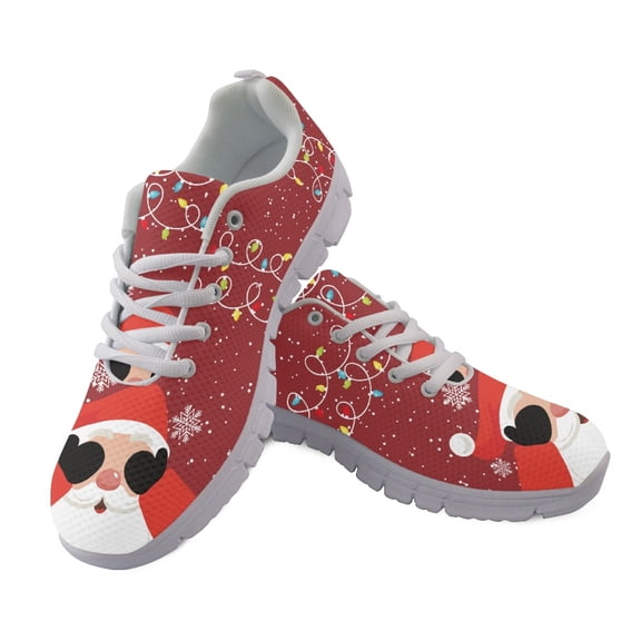 HELLHERO Santa Claus, Colored Lights Lace Up Running Shoes for Women, Breathable Mesh Athletic Trainers for Travel Jogging