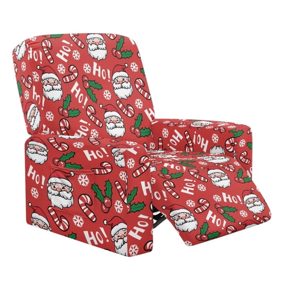 HELLHERO Santa Claus Print Couch Cover 1 Seat Sofa Recliner Set Candy Cane Print Recliner Slip Covers for Lazyboy Recliners Decorative Reclining Furniture Protectors for Christmas