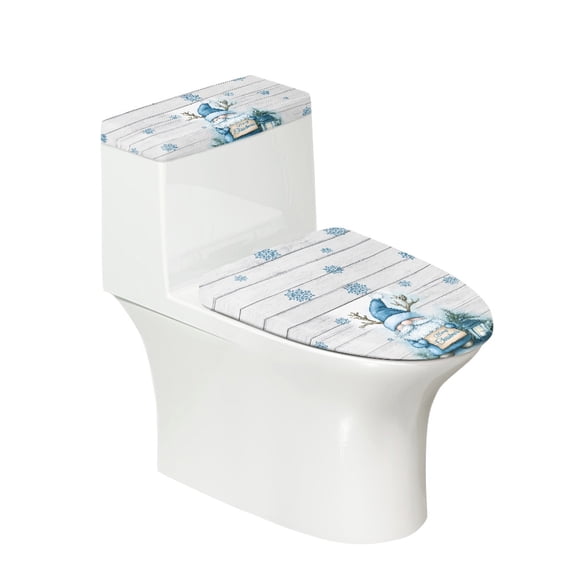 HELLHERO Santa Claus and Snowflakes Toilet Lid Dust Cover Set & Toilet Protector Cover with Stretch Polyester for Washable and Reusable, Machine Washable