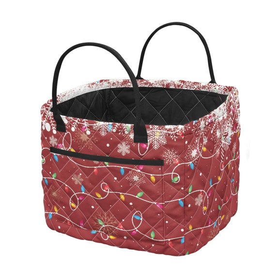 HELLHERO Santa Claus Stocking Pattern Large Capacity Quilted Storage Basket for Home Decor Nursery, Polyester Heavy-Duty Quilted Laundry Basket with Front Pocket