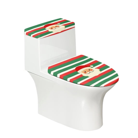HELLHERO Santa Claus Stripe Pattern Adds Holiday Charm for Household Universal Toilet Cover Set Elastic Edge Soft Washable