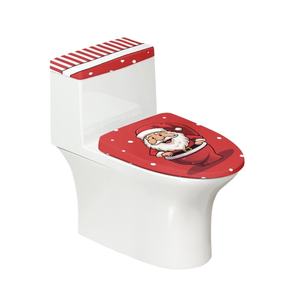 HELLHERO Santa Claus Stylish Polyester Fabric Toilet Cover Set Soft Stylish Gifts Toilet Lid Covers Adjustable for Bathroom Home Comfort