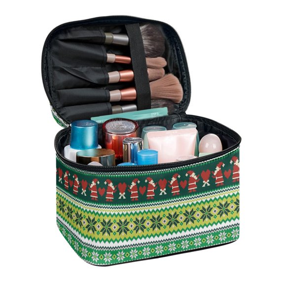 HELLHERO Santa Claus and Snowflakes Cosmetic Bag Make Up Organizer Case Polyester Brush Slots Home Travel Office 8.86 x 6.5 x 5.9 Inches