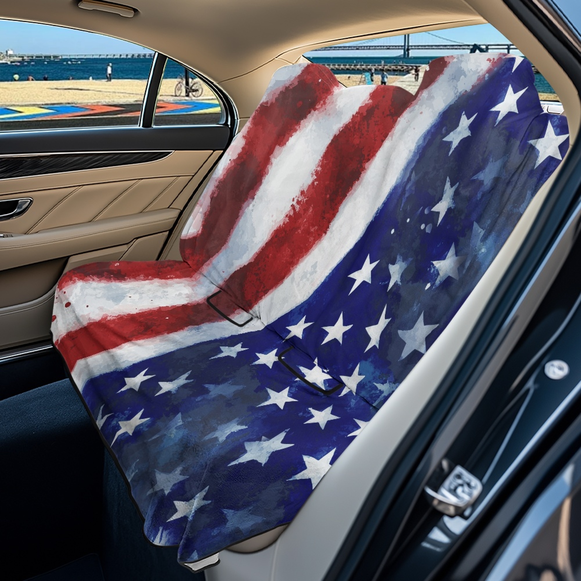 Xixirimido Patriotic American Flag Car Seat Cover Towel Backseat Breathable Rear Bench Towel Seat Covers for 4th of July Non-Slip Universal Fit for Sedan Trucks Van SUV, Auto Seat Protector