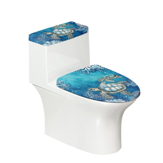 HELLHERO Sea Turtle Polyester Fabric Toilet Seat Cover Replacement & Washable and Reusable Toilet Lid Seat Cover & Fits All Toilet Shapes for Bathroom Home Soft