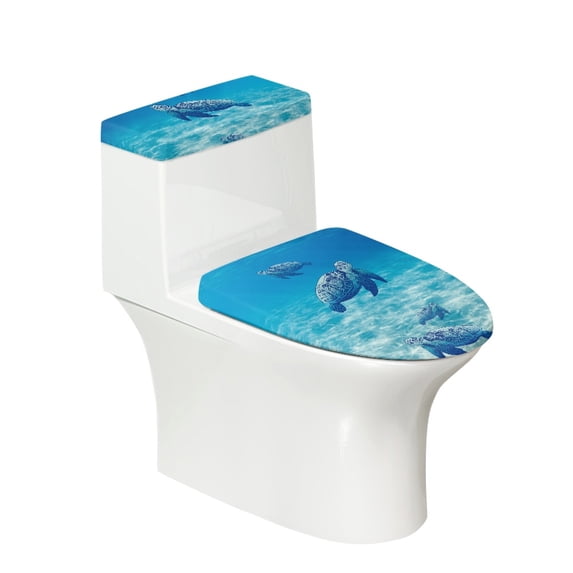 HELLHERO Sea Turtle Toilet Top Cover Set Stretch Toilet Covers Set & 2 Piece Set for Modern Bathrooms Easy Care Elastic Edge