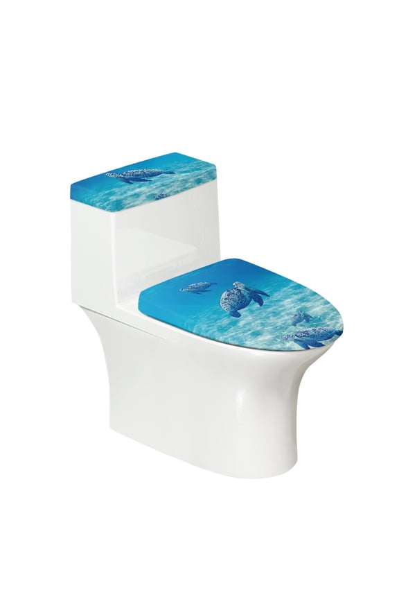 Sea ​​Turtle Toilet Top Cover Set Stretch Toilet Covers Set & 2 Piece Set for Modern Bathrooms Easy Care Elastic Edge