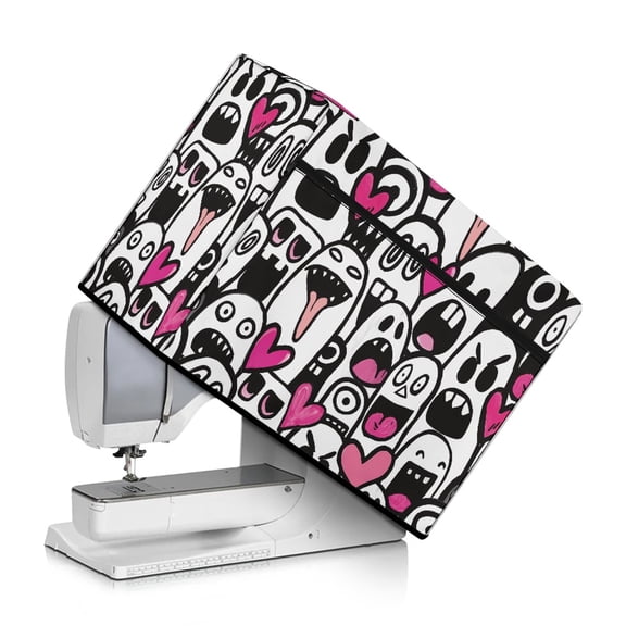 HELLHERO Sewing Machine Cover Ghost Heart Design Soft Pockets for Extra Accessories for Housewife