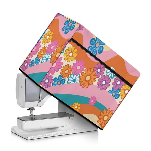 HELLHERO Sewing Machine Cover Wave Background Floral Simple Foldable Storage Pocket